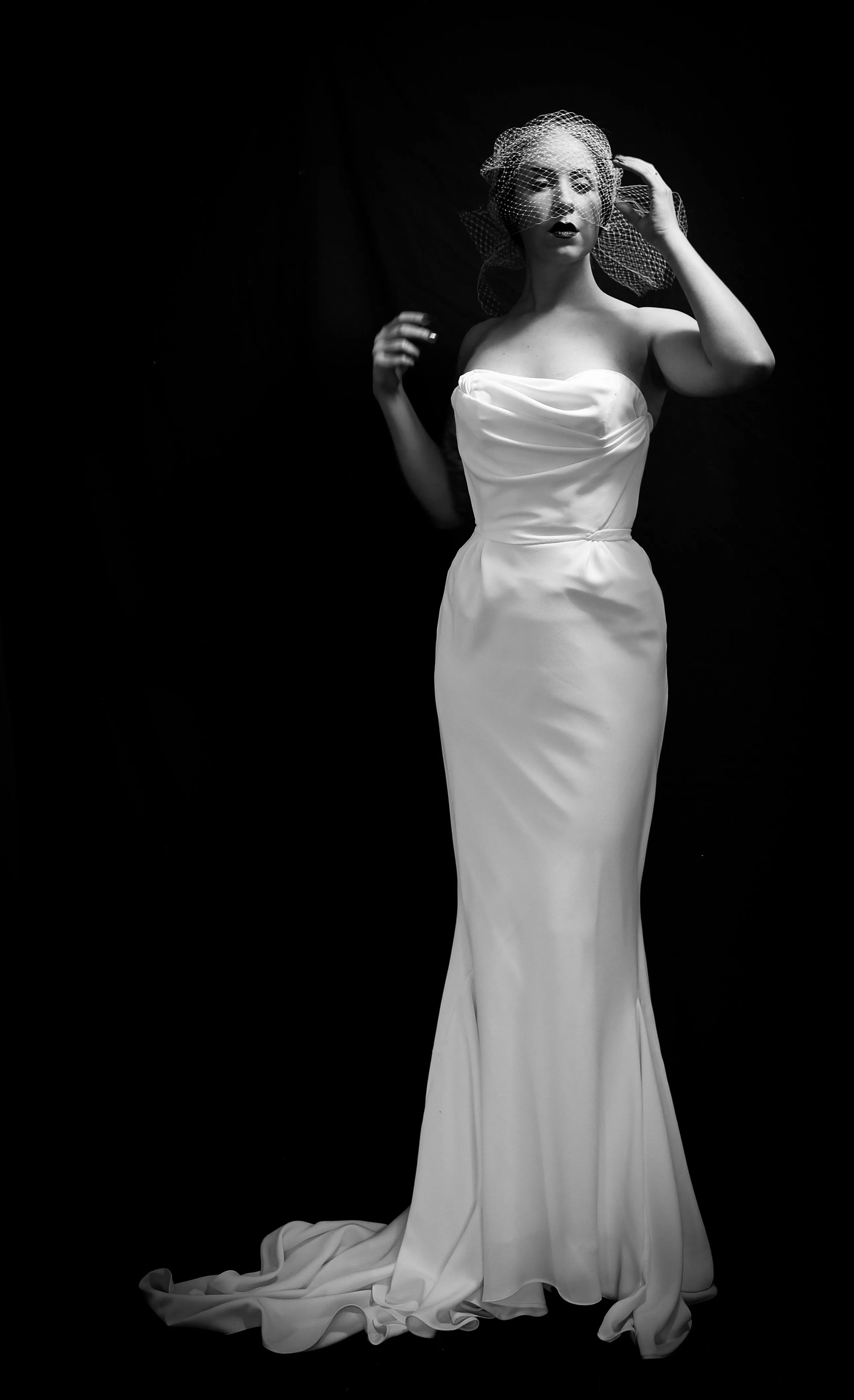 The Bride - Ivory Crepe Old Hollywood Dress and Cape- S