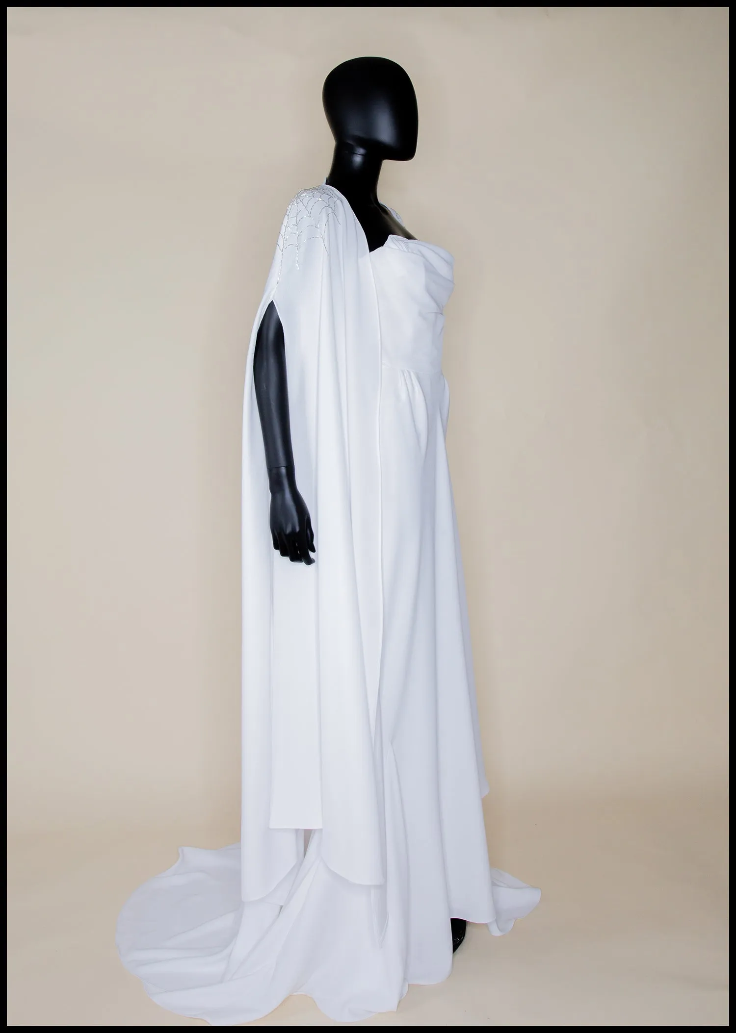 The Bride - Ivory Crepe Old Hollywood Dress and Cape- S