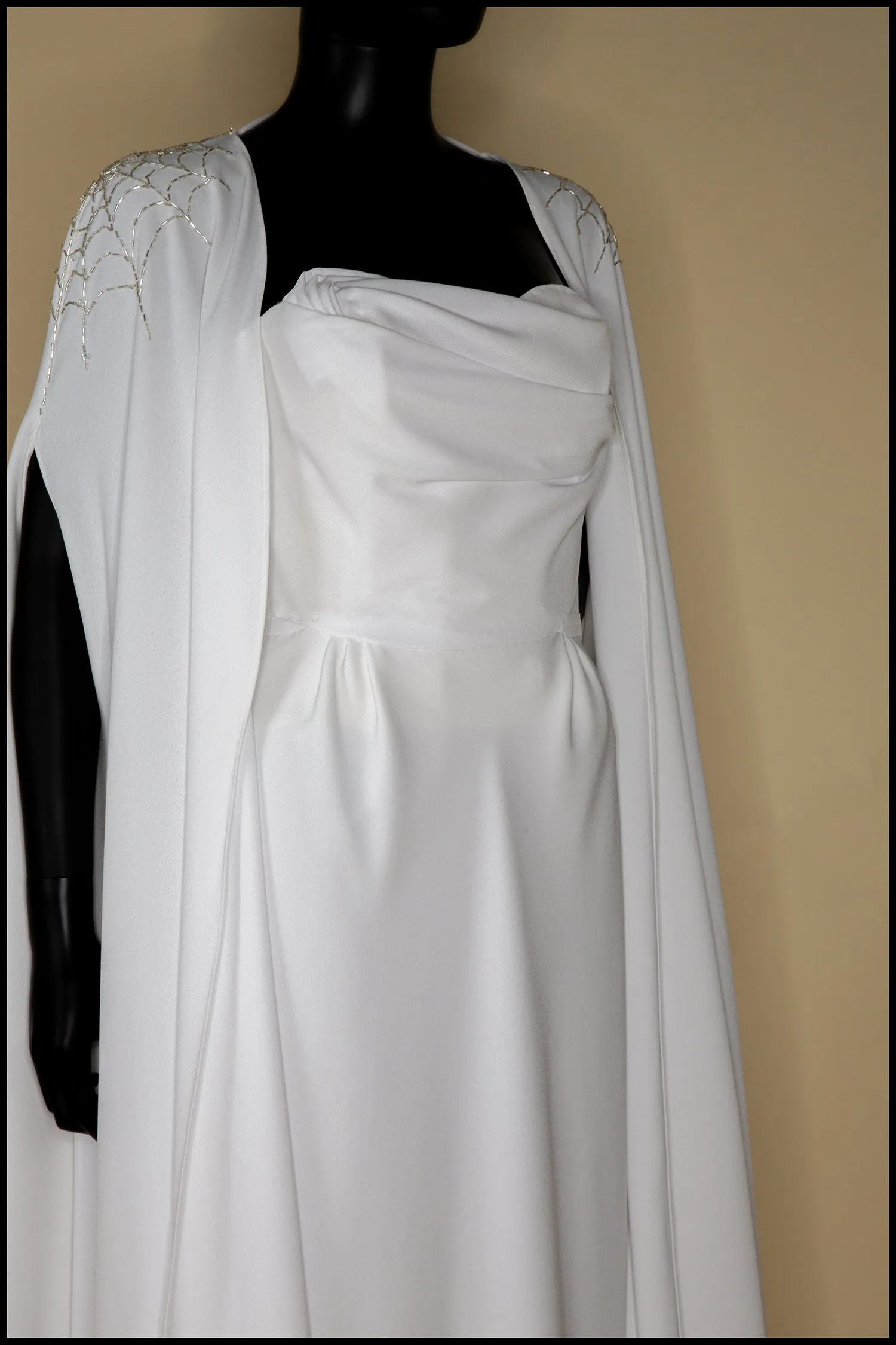 The Bride - Ivory Crepe Old Hollywood Dress and Cape- S