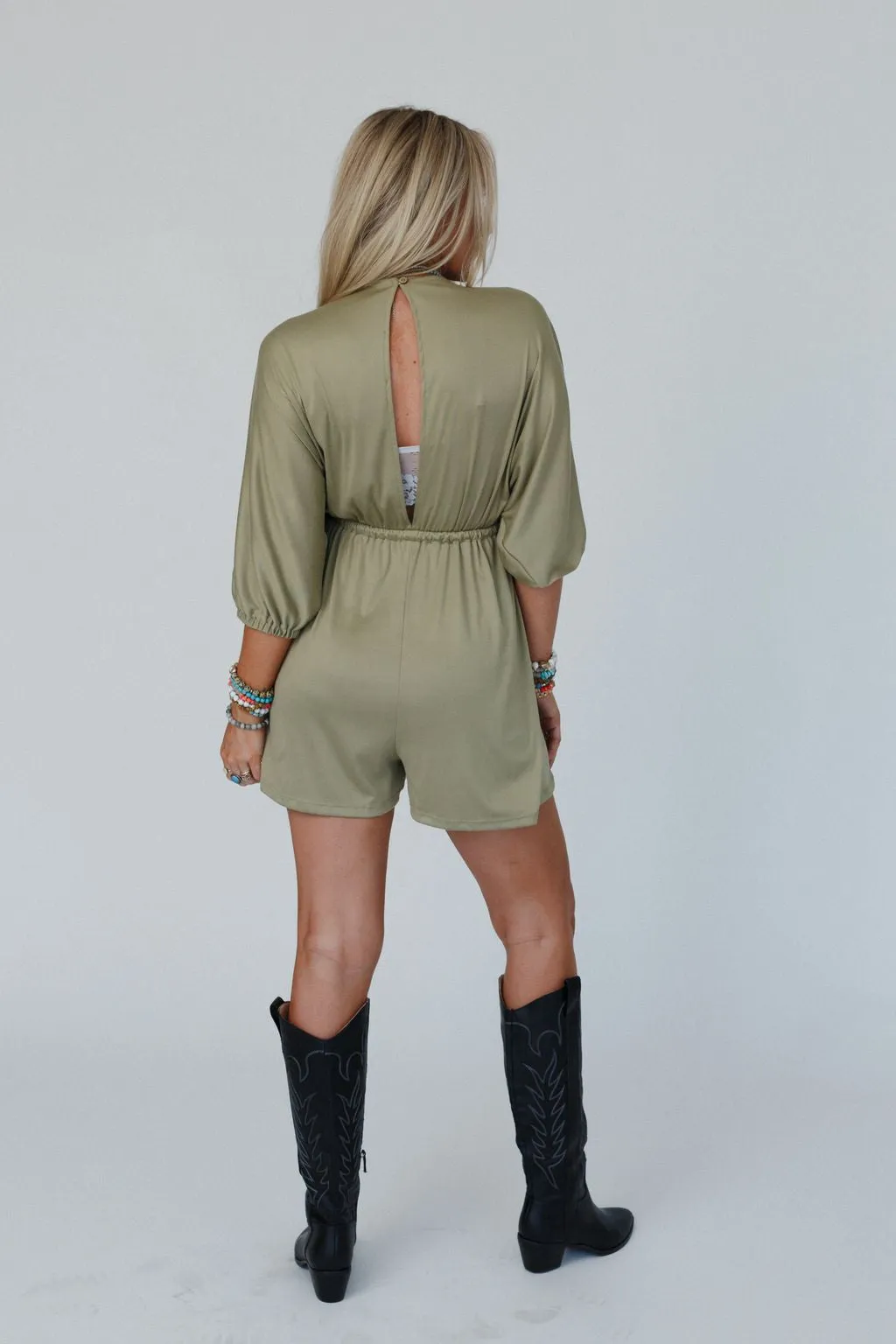 The Nest City Days Drawstring Romper - Olive