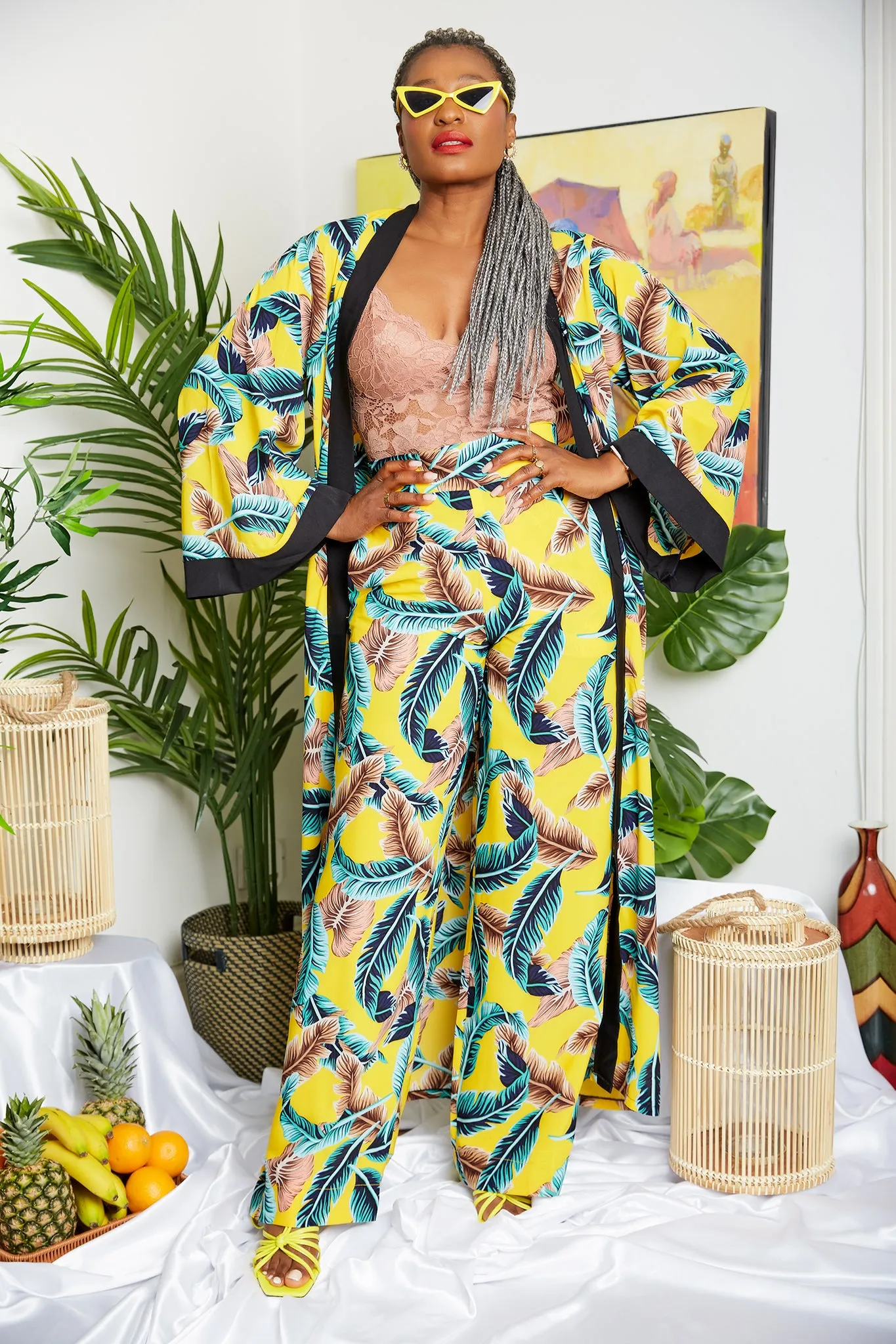 Tropical Crepe Print Pallazo Trouser (Matching Kimono Sold separately) - Kelsey