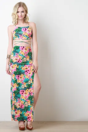 Tropical Floral Two-Piece Maxi Dress