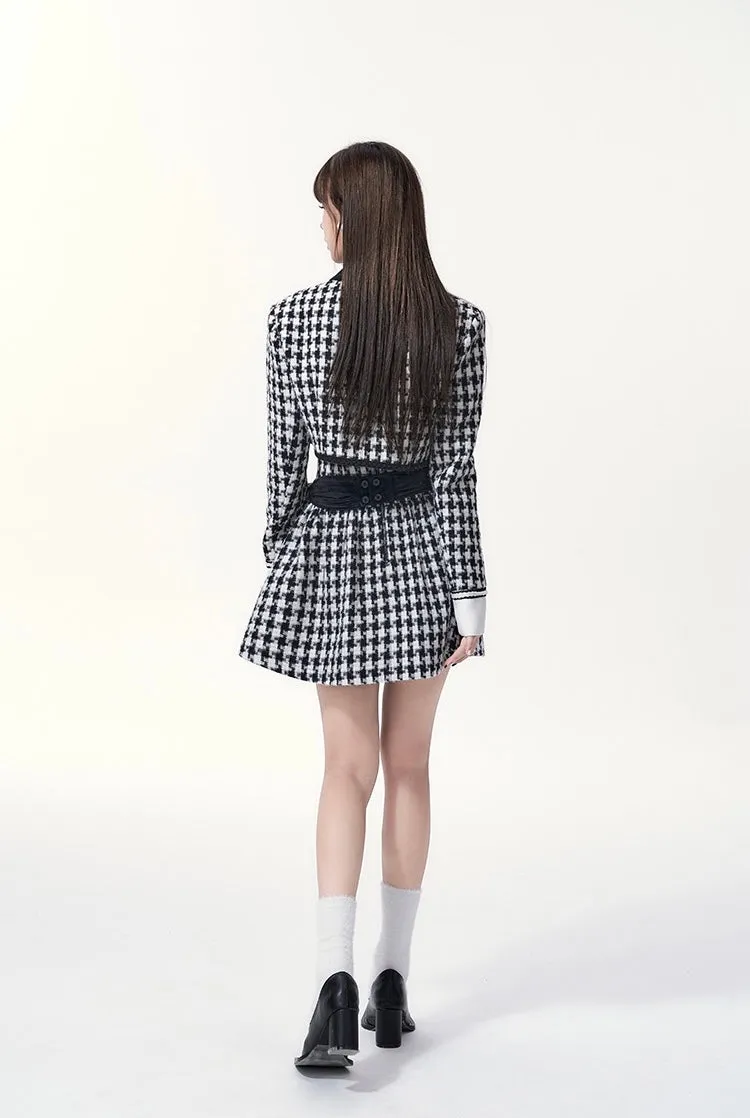 [Underpass] Monochrome Houndstooth Bowtie Jacket & Skirt Set