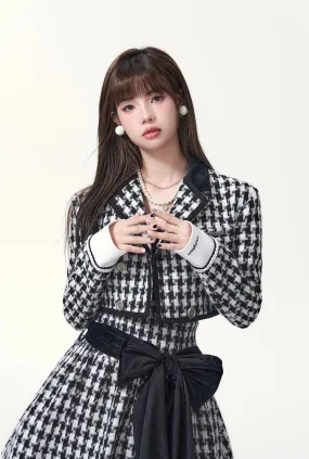 [Underpass] Monochrome Houndstooth Bowtie Jacket & Skirt Set