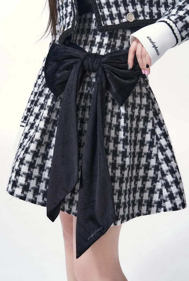 [Underpass] Monochrome Houndstooth Bowtie Jacket & Skirt Set