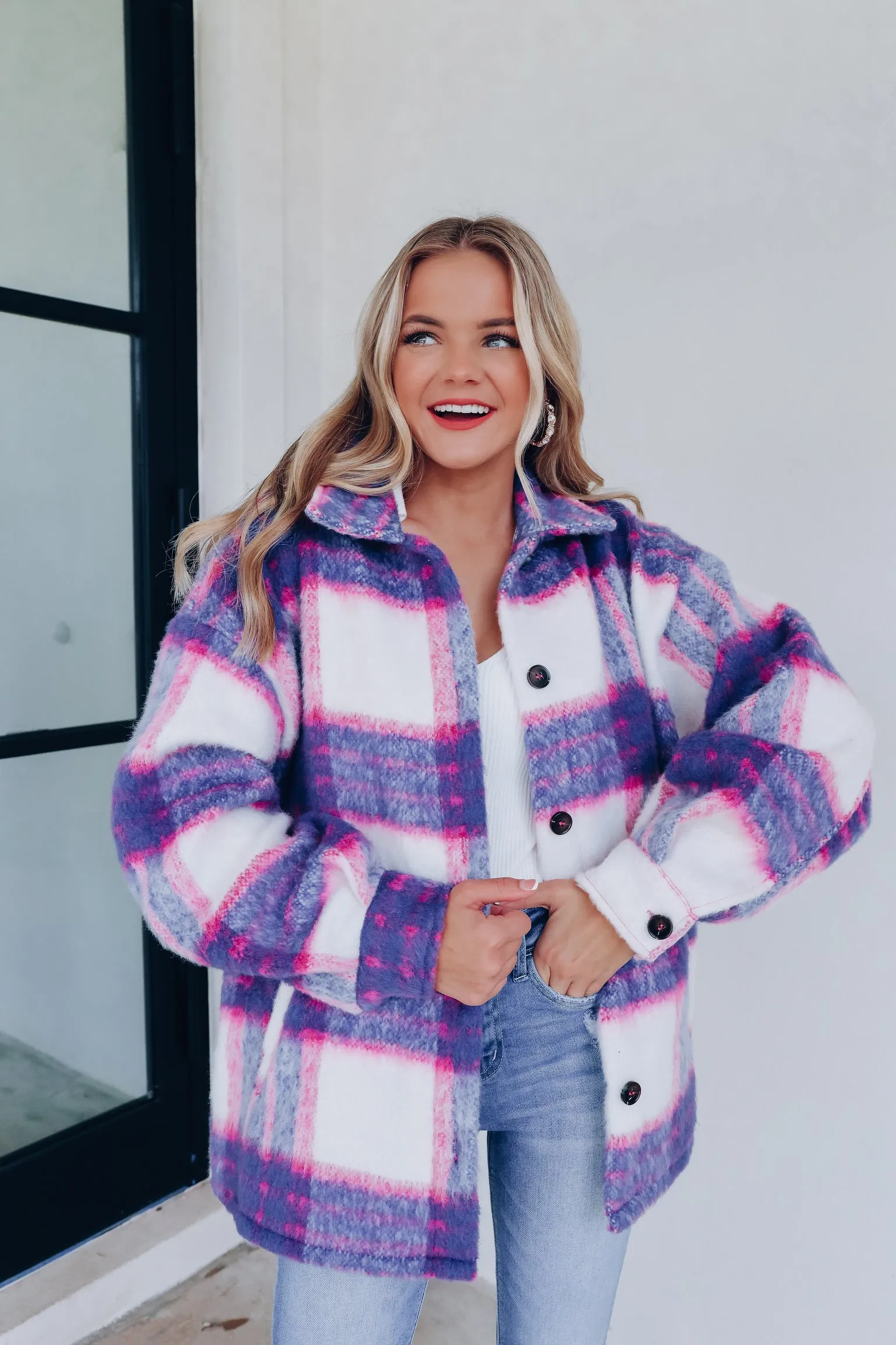 Vail Mountain Girl Plaid Jacket - Blue/Pink