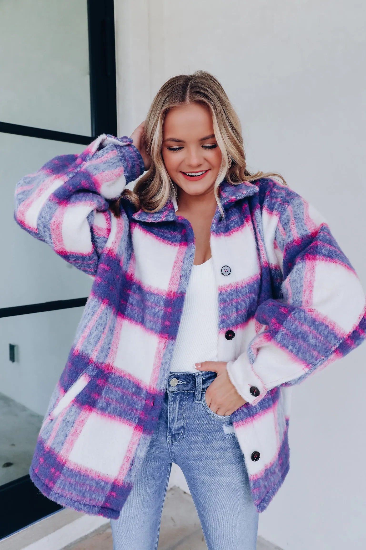 Vail Mountain Girl Plaid Jacket - Blue/Pink