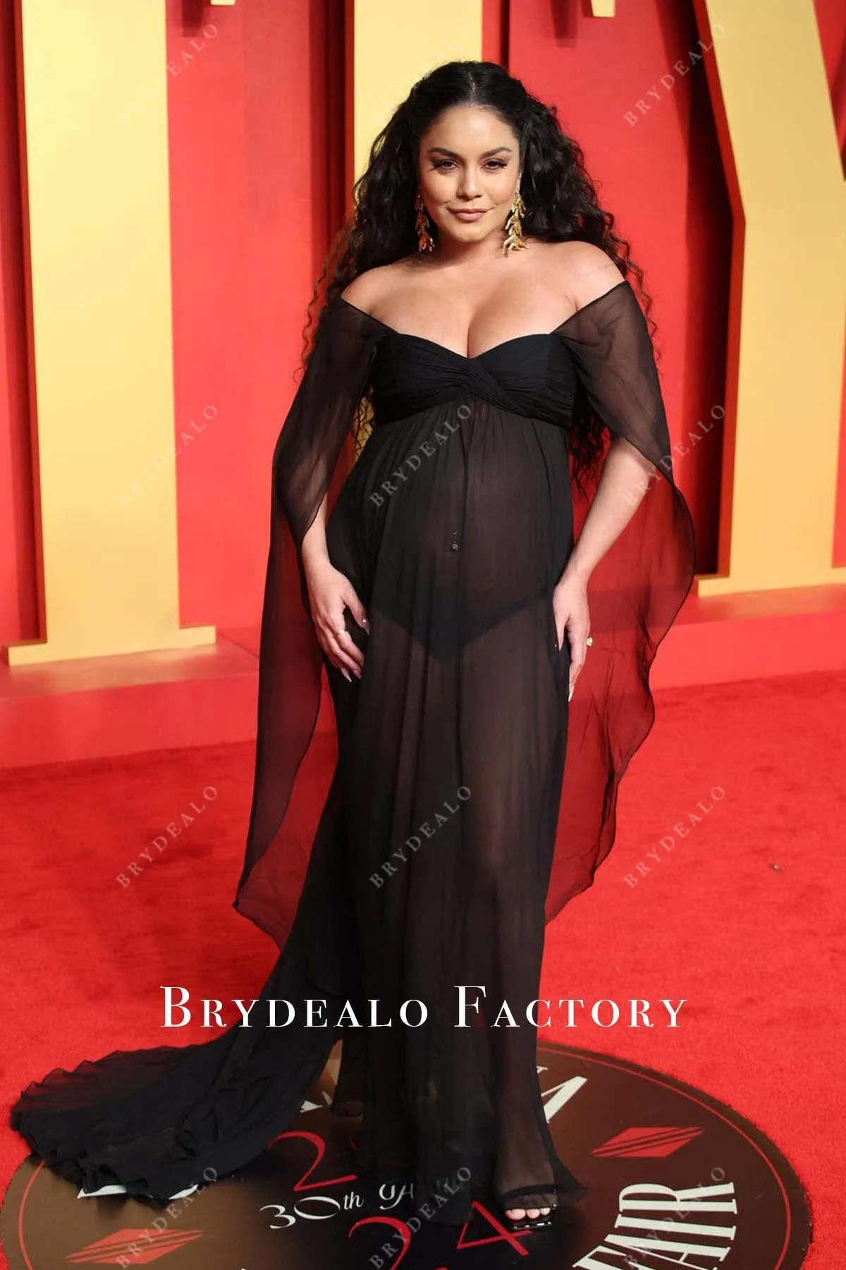 Vanessa Hudgens Black Maternity 2024 Oscars After Party Dress