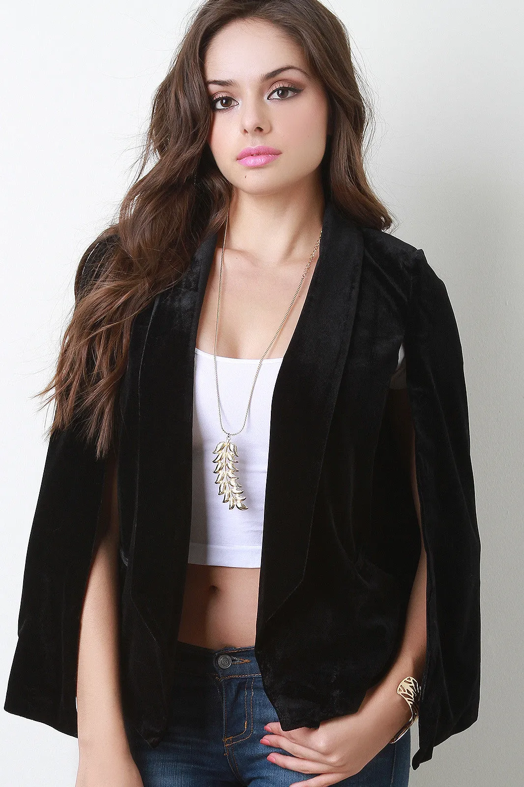 Velvet Cape Sleeve Blazer