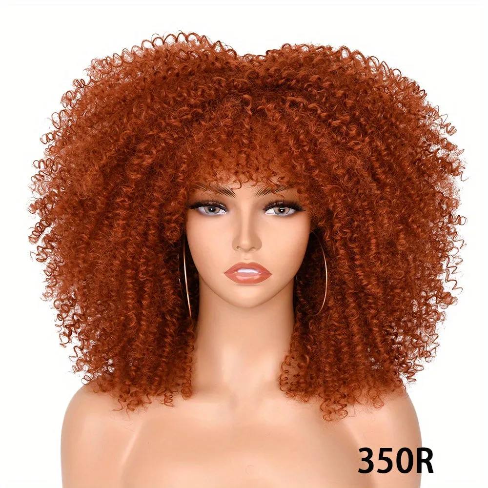 Versatile 16-Inch Afro Kinky Curly Wig | Comfort Fit with Bangs | Unisex, Easy Maintenance for Daily Wear & Cosplay