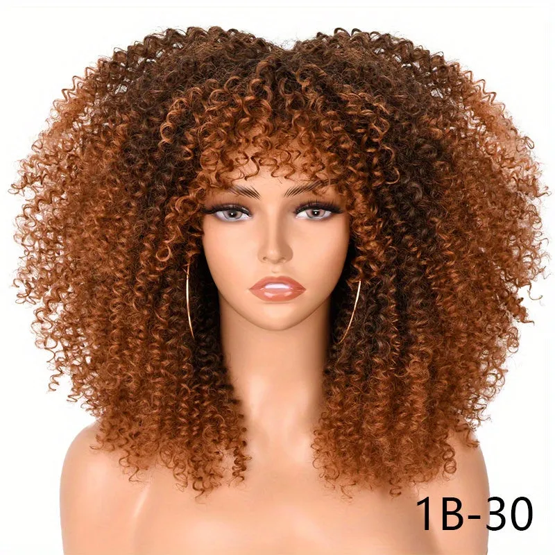 Versatile 16-Inch Afro Kinky Curly Wig | Comfort Fit with Bangs | Unisex, Easy Maintenance for Daily Wear & Cosplay