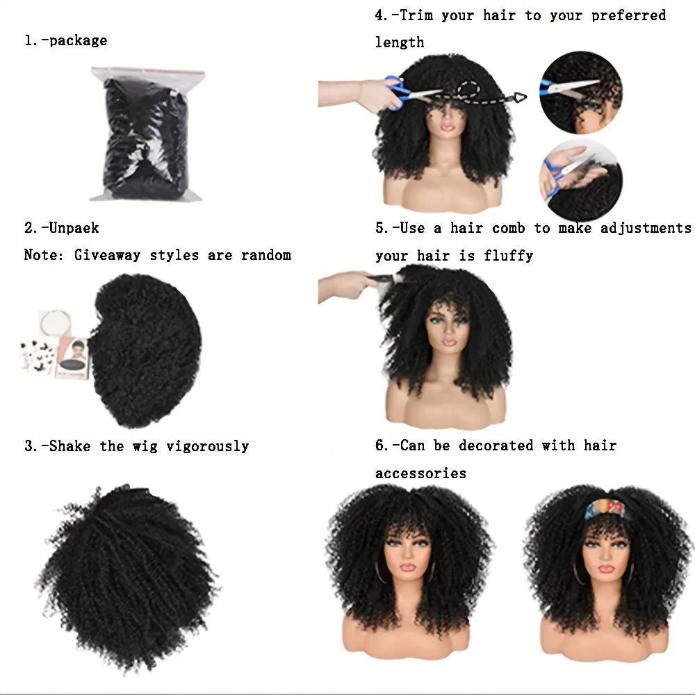 Versatile 16-Inch Afro Kinky Curly Wig | Comfort Fit with Bangs | Unisex, Easy Maintenance for Daily Wear & Cosplay