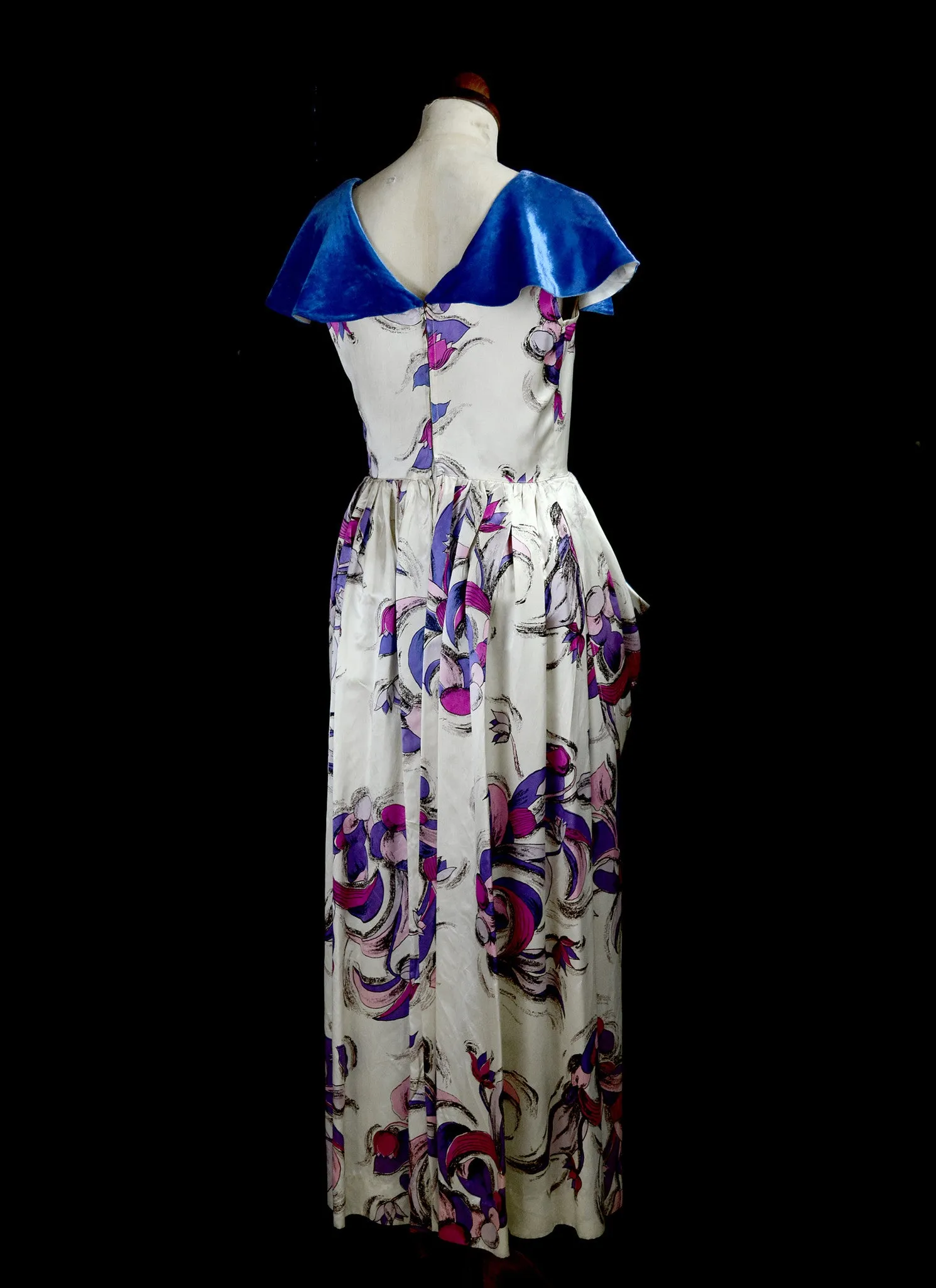 Vintage 1940s Blue Sally Slade Satin Gown