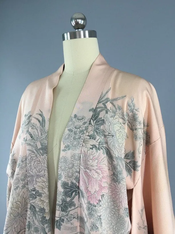 Vintage 1950s Vintage Silk Vintage Haori / Kimono Cardigan / Peach Pastel