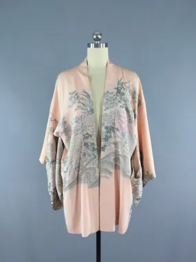 Vintage 1950s Vintage Silk Vintage Haori / Kimono Cardigan / Peach Pastel