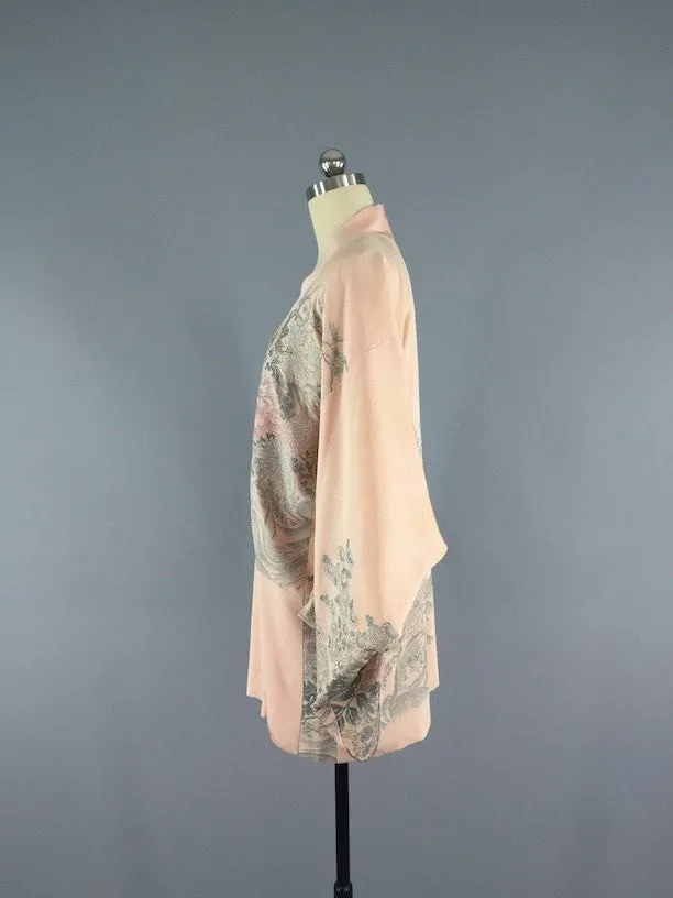 Vintage 1950s Vintage Silk Vintage Haori / Kimono Cardigan / Peach Pastel