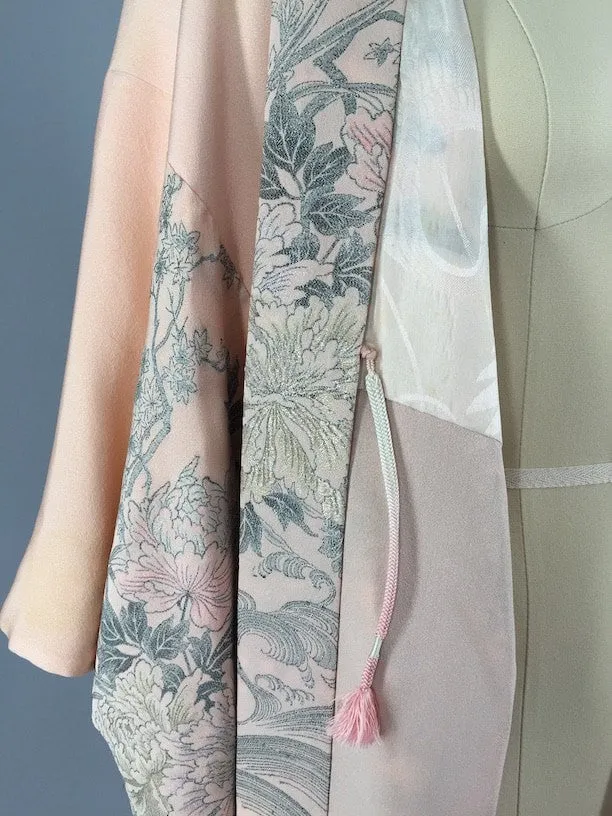 Vintage 1950s Vintage Silk Vintage Haori / Kimono Cardigan / Peach Pastel