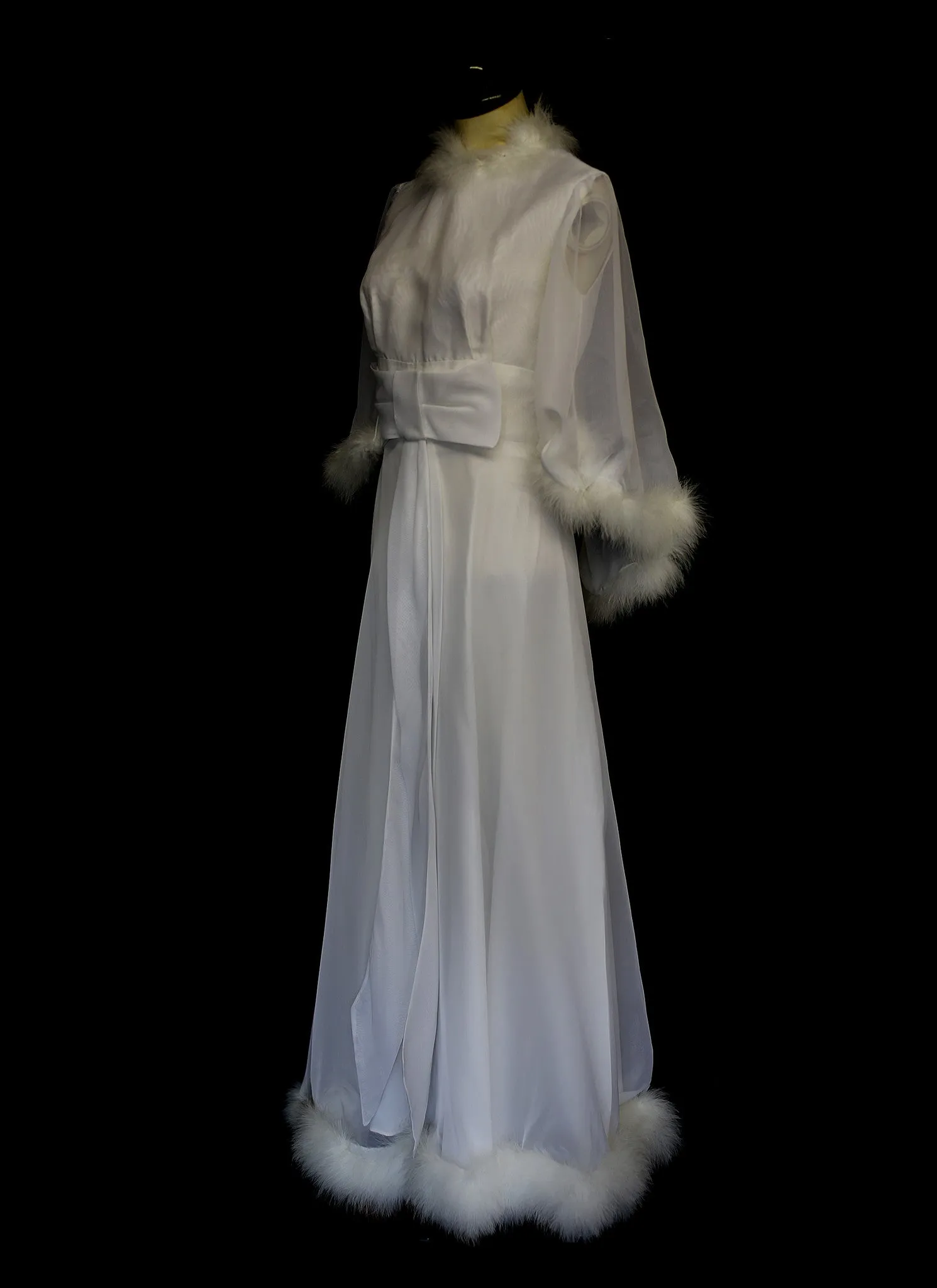 Vintage 1970s Marabou Chiffon Wedding Dress