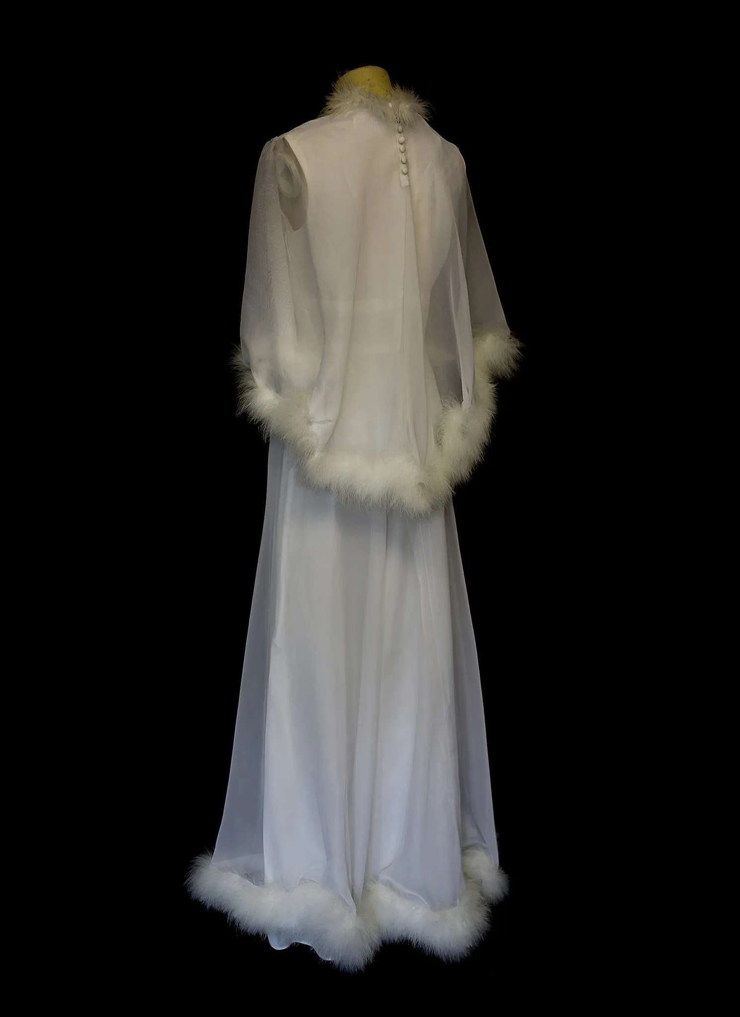 Vintage 1970s Marabou Chiffon Wedding Dress