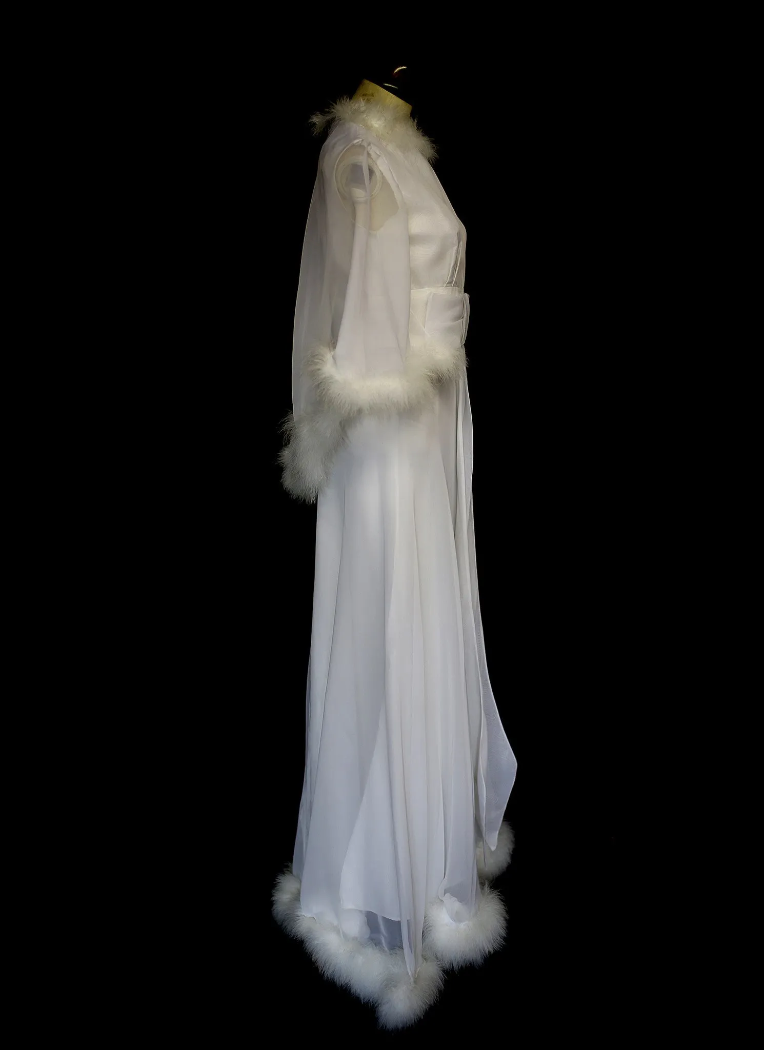 Vintage 1970s Marabou Chiffon Wedding Dress