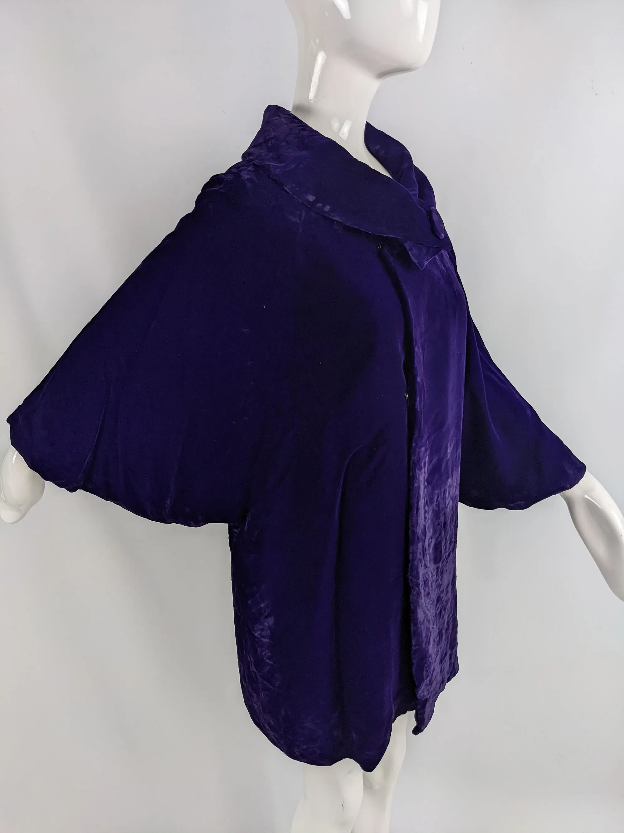 Vintage Deep Purple Velvet Batwing Evening Opera Coat, 1960s