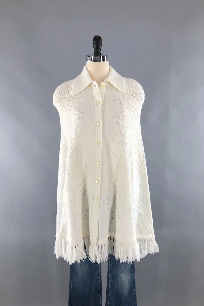 Vintage Ivory Fringed Cape