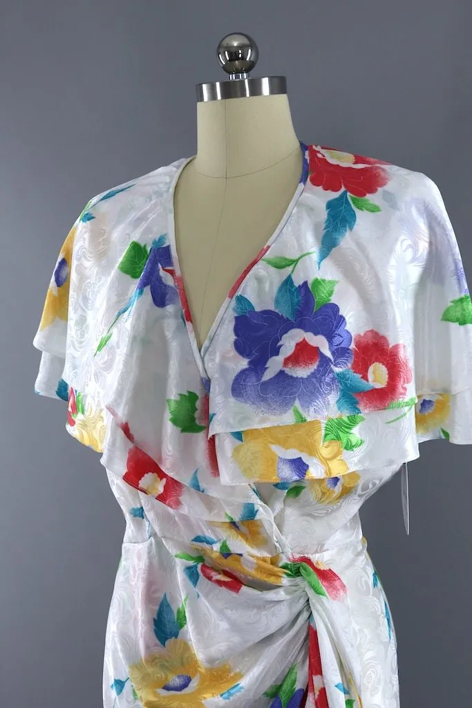 Vintage White Floral Wrap Dress