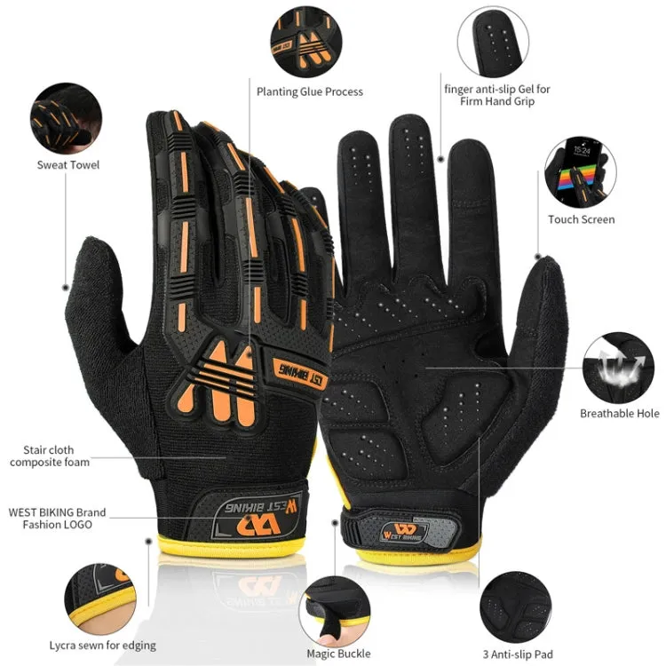 WEST BIKING YP0211208 Riding Gloves Motorcycle Bike Long Finger Non-Slip Touch Screen Gloves, Size: M(Black Orange)