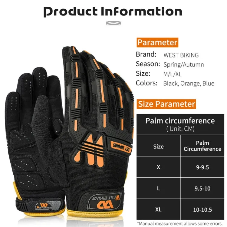 WEST BIKING YP0211208 Riding Gloves Motorcycle Bike Long Finger Non-Slip Touch Screen Gloves, Size: M(Black Orange)