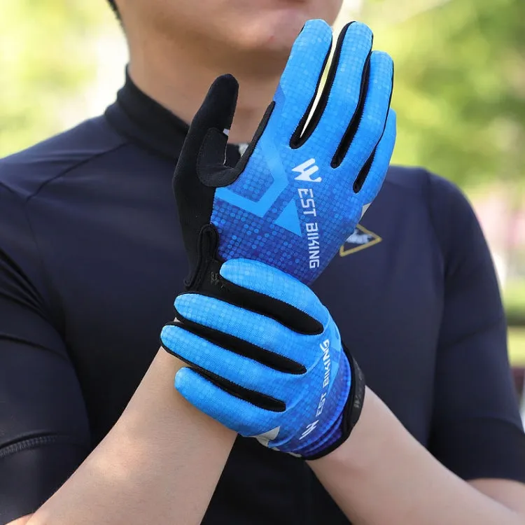 WEST BIKING YP0211216 Riding Gloves Bike Shock Absorption Touch Screen Full Finger Glove, Size: XXL(Blue)