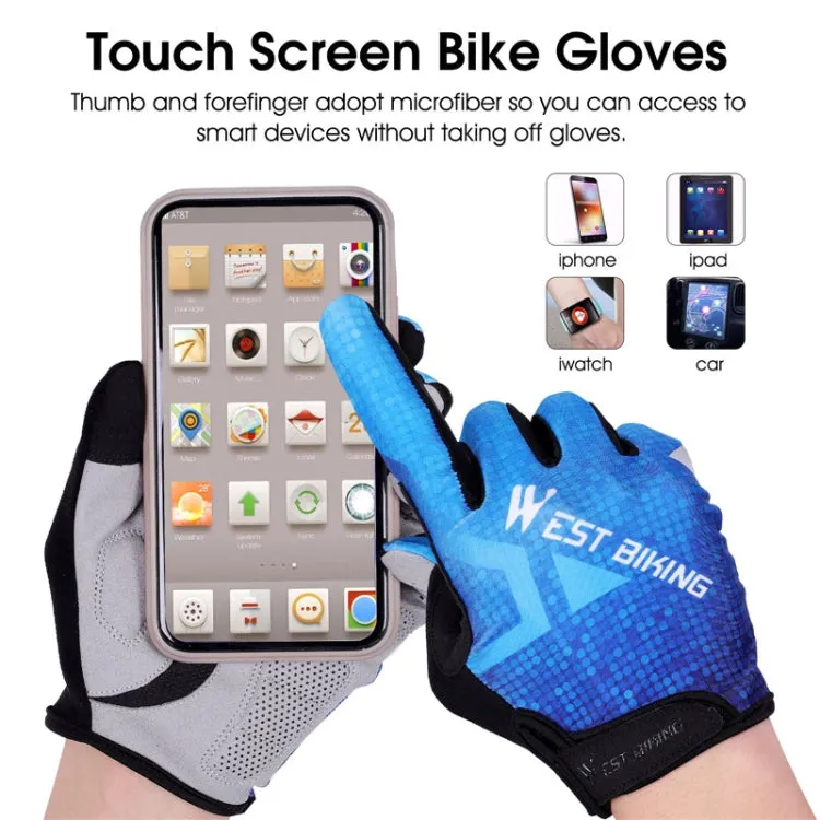 WEST BIKING YP0211216 Riding Gloves Bike Shock Absorption Touch Screen Full Finger Glove, Size: XXL(Blue)