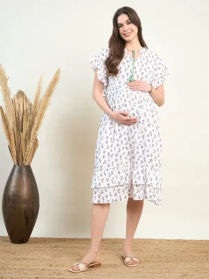 White Blossoming Maternity Floral Dress