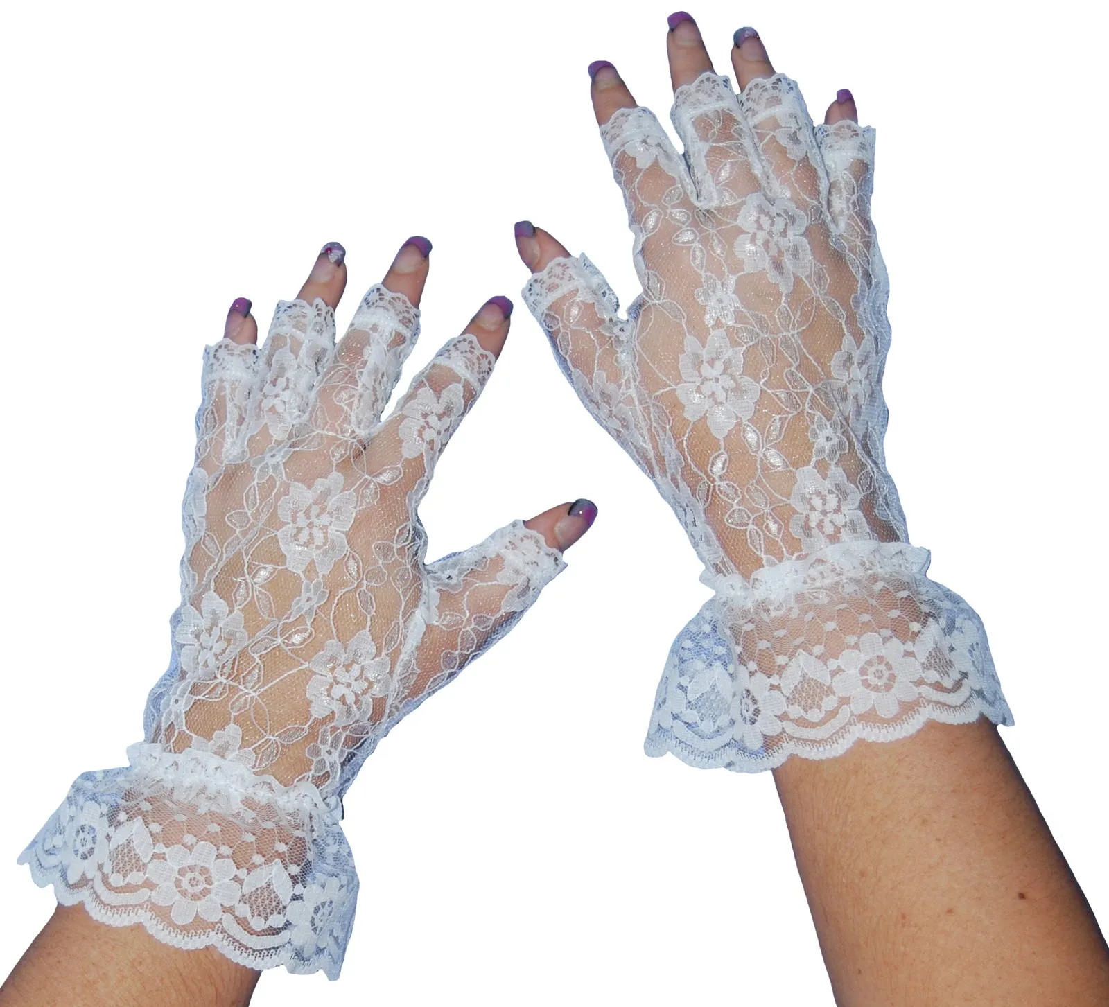 White Fingerless Lace Gloves