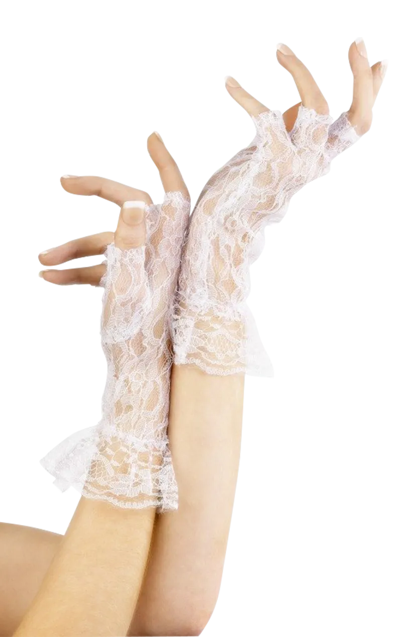 White Short Lace Fingerless Gloves