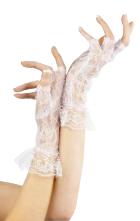 White Short Lace Fingerless Gloves