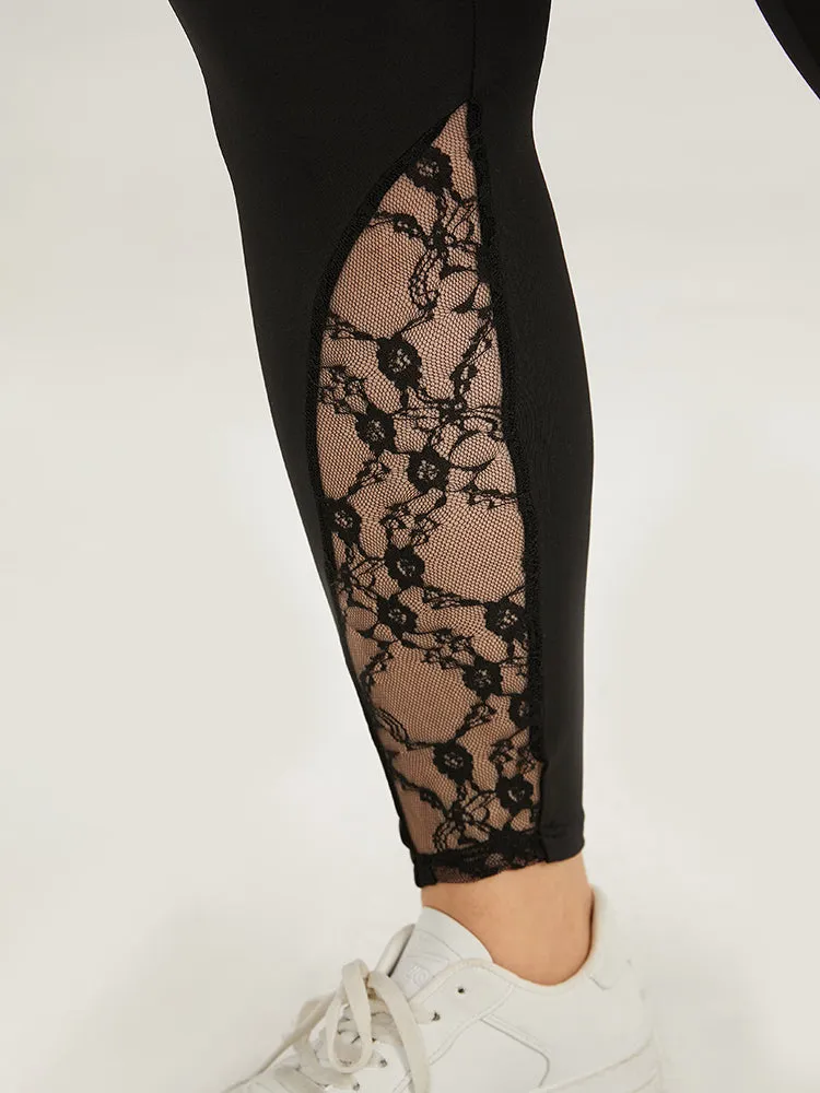 Wideband Waist Lace Panel Leggings