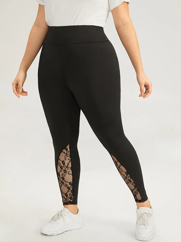 Wideband Waist Lace Panel Leggings