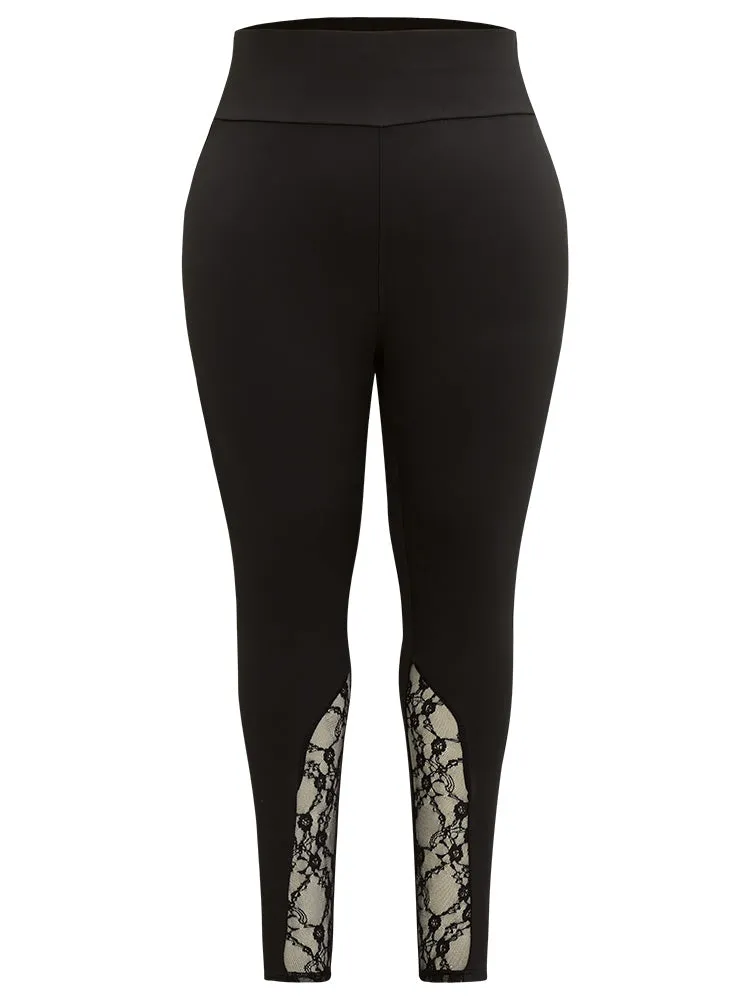 Wideband Waist Lace Panel Leggings