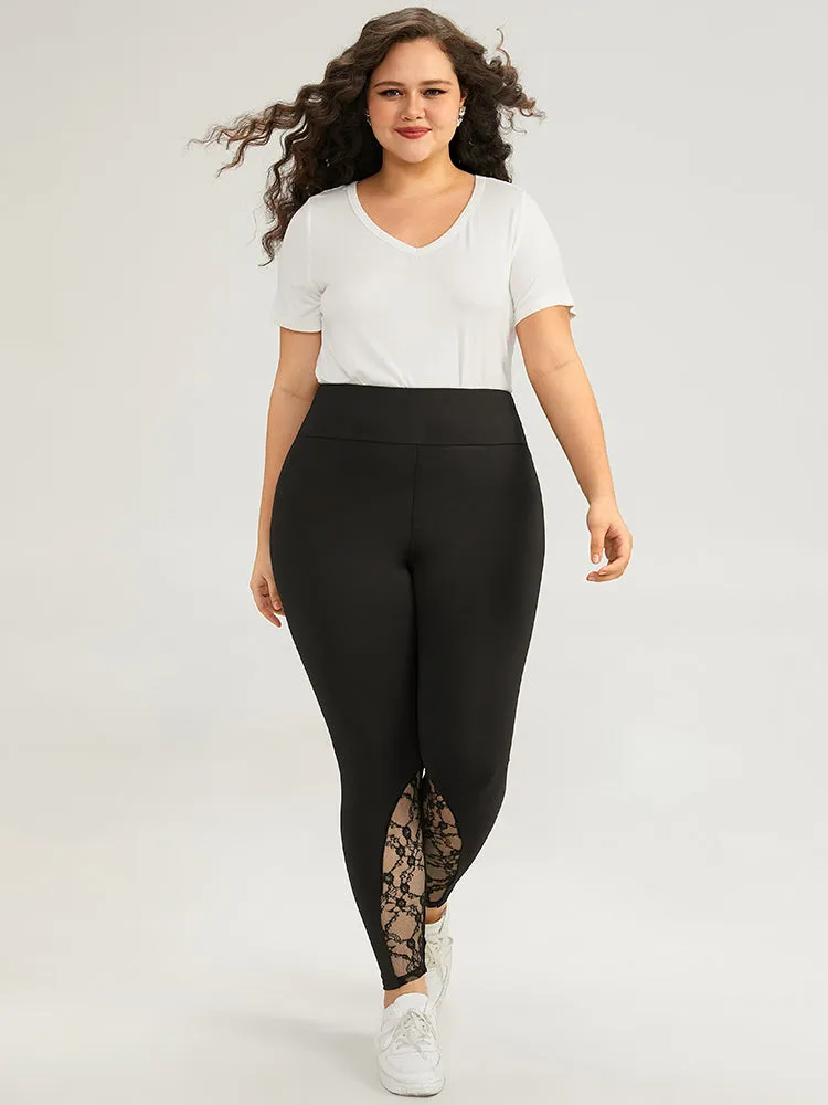 Wideband Waist Lace Panel Leggings