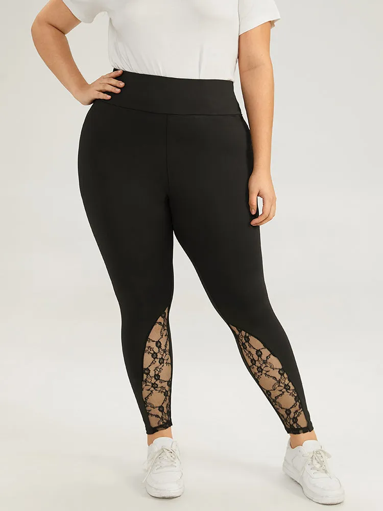 Wideband Waist Lace Panel Leggings