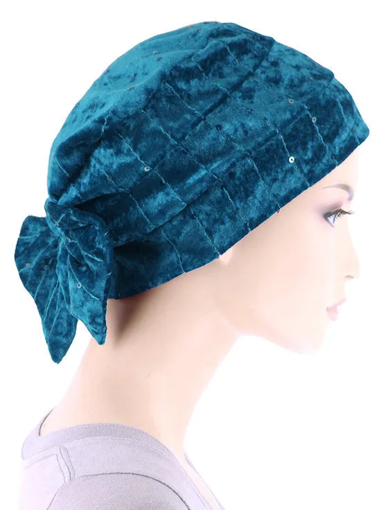 Winter Cloche Bow Hat Teal Sapphire Sequin