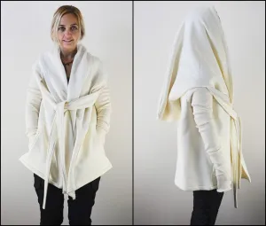 Women Big Hooded Tie Shawl Asymmetrical Cut Hoodie