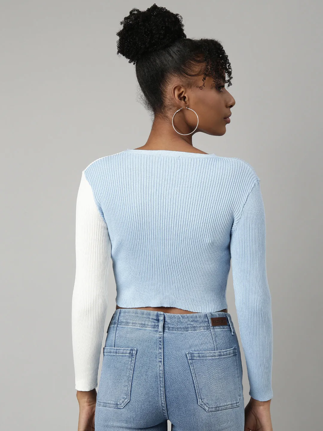 Women Blue Colourblocked Fitted Crop Top