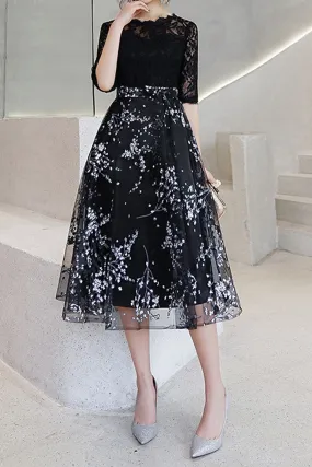 Women Half Sleeve Mid Length Thin Skirt Pretty Embroidery Style Evening Party Dress - C892UD