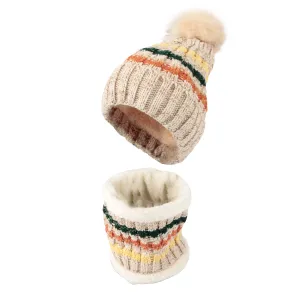 Women Knit Pom Beanie Scarf Set Winter Fleece Lined Hat XZX0072