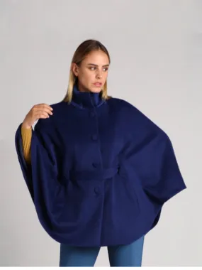 Women's Baby Alpaca Belted CLARA Cape - Blue