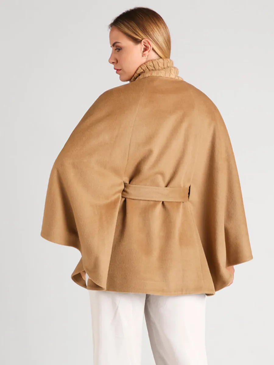 Women's Baby Alpaca Belted CLARA Cape - Camel