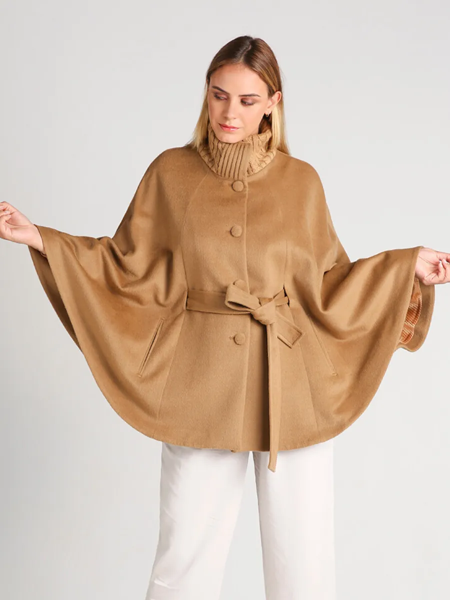 Women's Baby Alpaca Belted CLARA Cape - Camel