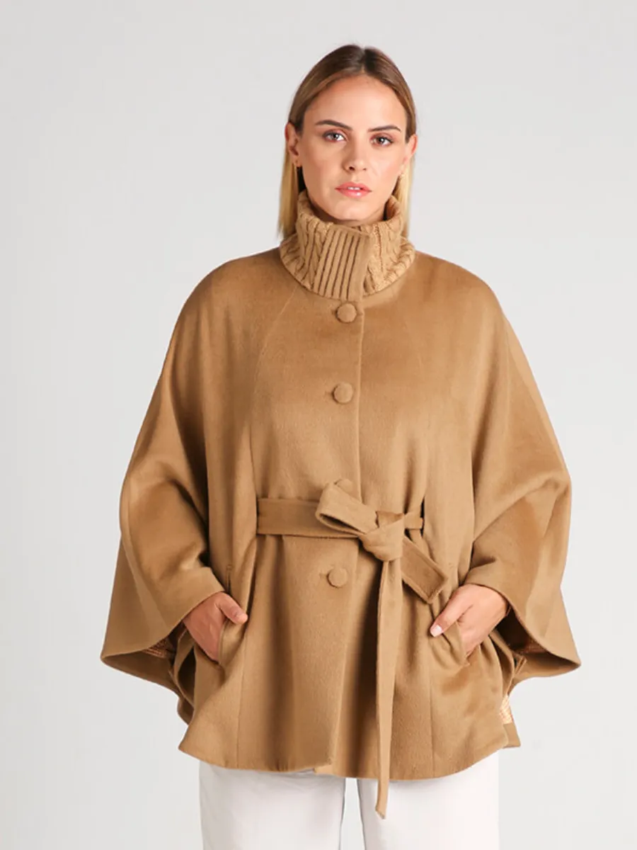 Women's Baby Alpaca Belted CLARA Cape - Camel