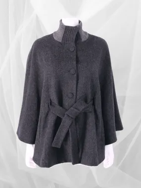 Women's Baby Alpaca Belted CLARA Cape - Charcoal